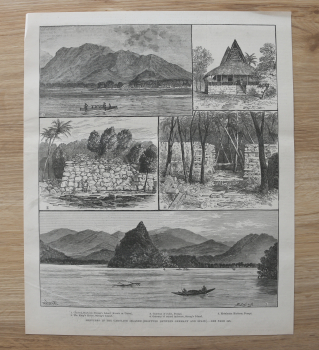 Holzstich Caroline Islands 1885 Skizzen Karolinen Inseln Deutsche Kolonie